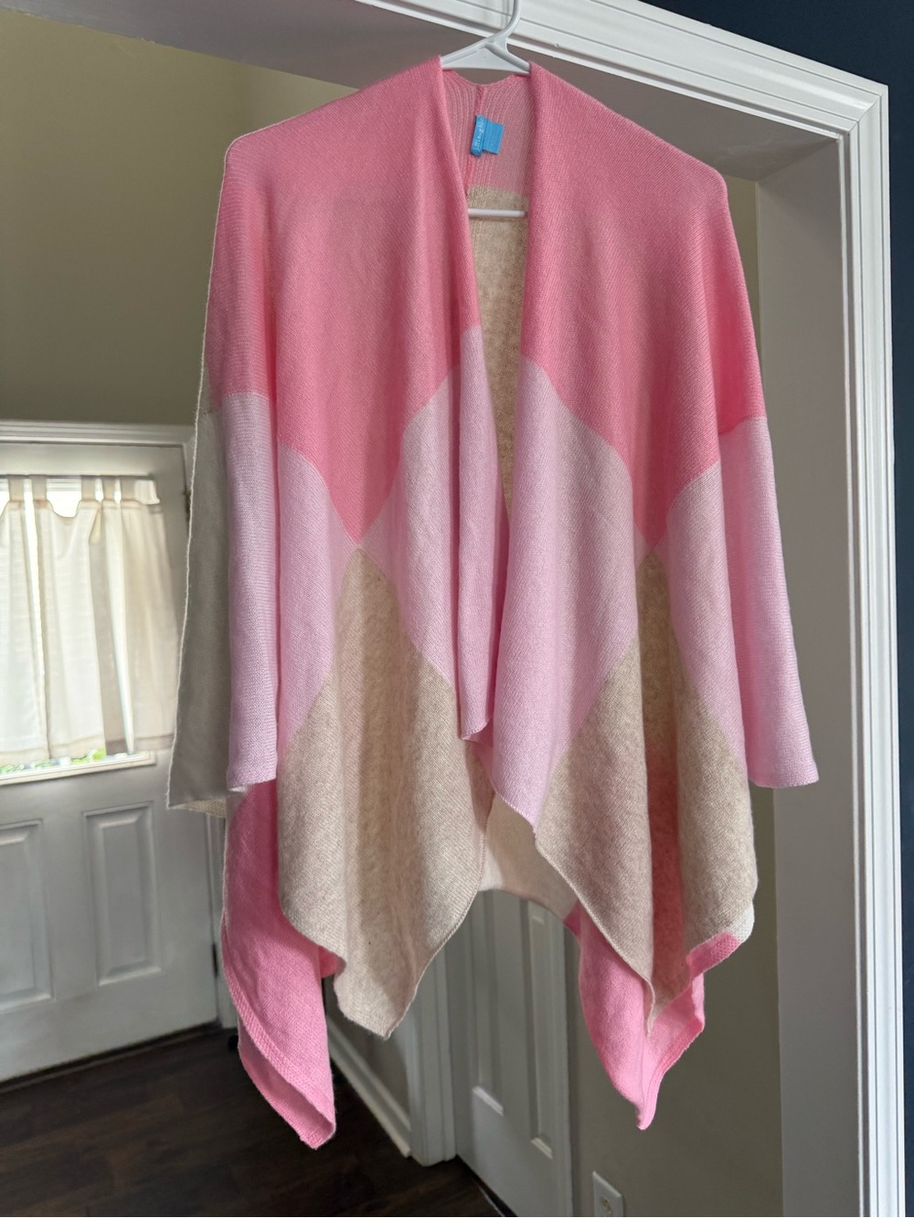 100% Cashmere J. McLaughlin Pink, Light Pink & Cream Color block Open-Front Wrap